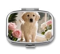Pill Box Sunny Windowsill Dog Travel Pill Organizer 2-Compartment Portable Medicine Case with Mirror Design for Vitamins, Jewelry & Essentials Durable Pocket Pillbox for Purse, Camping