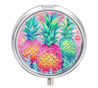 Pill Box Three Big Pineapples Round Metal Pill Case with 3 Compartments Portable Mini Medicine Drug Holder Travel Medicine Tablet Vitamin Holder Organizer