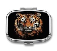Pill Box Tiger Head Artwork 2 Compartment Medicine Pill Case Portable Metal Travel Medicine Box for Pocket Or Purse