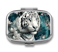 Pill Box Tiger in Jungle Travel Pill Organizer 2-Compartment Portable Medicine Case with Mirror Design for Vitamins, Jewelry & Essentials Durable Pocket Pillbox for Purse, Camping