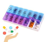 Pill Box, Travel Pill Organiser 7 Day 2 Times a Day, BPA Free Tablet Organiser to Hold Vitamins, Cod Liver Oil, Supplements and Medication (Blue-Purple)