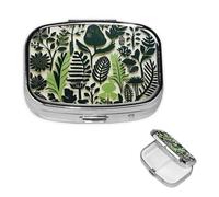 Pill Box Travel Pillbox with 2 Compartment Small Pill Case for Purse & Pocket Portable Medicine Organizer Plant Jungle Wall Sticker Cute Round Pill Container for Vitamins Medication Fish Oil