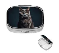 Pill Box Travel Pillbox with 2 Compartment Small Pill Case for Purse & Pocket Portable Medicine Organizer Cat on Table Cute Round Pill Container for Vitamins Medication Fish Oil