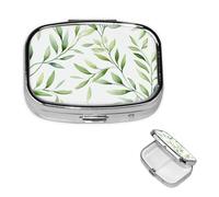 Pill Box Travel Pillbox with 2 Compartment Small Pill Case for Purse & Pocket Portable Medicine Organizer Green Leaves Cute Round Pill Container for Vitamins Medication Fish Oil