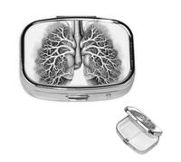 Pill Box Travel Pillbox with 2 Compartment Small Pill Case for Purse & Pocket Portable Medicine Organizer Lungs Vector Image Cute Round Pill Container for Vitamins Medication Fish Oil