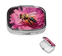 Pill Box Travel Pillbox with 2 Compartment Small Pill Case for Purse & Pocket Portable Medicine Organizer Bees Circling Cute Round Pill Container for Vitamins Medication Fish Oil