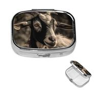 Pill Box Travel Pillbox with 2 Compartment Small Pill Case for Purse & Pocket Portable Medicine Organizer Black and White Goat Cute Round Pill Container for Vitamins Medication Fish Oil