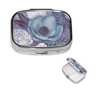 Pill Box Travel Pillbox with 2 Compartment Small Pill Case for Purse & Pocket Portable Medicine Organizer Blue Floral Pattern Cute Round Pill Container for Vitamins Medication Fish Oil