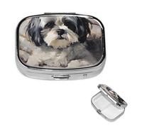 Pill Box Travel Pillbox with 2 Compartment Small Pill Case for Purse & Pocket Portable Medicine Organizer Shih Tzu Cute Round Pill Container for Vitamins Medication Fish Oil