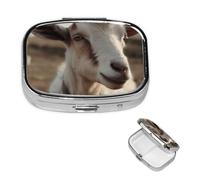 Pill Box Travel Pillbox with 2 Compartment Small Pill Case for Purse & Pocket Portable Medicine Organizer Goat on Hillside Cute Round Pill Container for Vitamins Medication Fish Oil