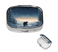 Pill Box Travel Pillbox with 2 Compartment Small Pill Case for Purse & Pocket Portable Medicine Organizer Polar Bear in The Snow Cute Round Pill Container for Vitamins Medication Fish Oil