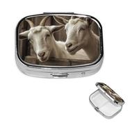 Pill Box Travel Pillbox with 2 Compartment Small Pill Case for Purse & Pocket Portable Medicine Organizer White Goat Cute Round Pill Container for Vitamins Medication Fish Oil