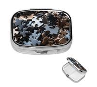Pill Box Travel Pillbox with 2 Compartment Small Pill Case for Purse & Pocket Portable Medicine Organizer A Bunch of Puzzle Pieces Cute Round Pill Container for Vitamins Medication Fish Oil