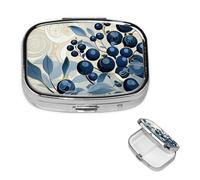 Pill Box Travel Pillbox with 2 Compartment Small Pill Case for Purse & Pocket Portable Medicine Organizer Field of Blueberries Cute Round Pill Container for Vitamins Medication Fish Oil