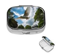 Pill Box Travel Pillbox with 2 Compartment Small Pill Case for Purse & Pocket Portable Medicine Organizer White Doves Fly Over The Park Cute Round Pill Container for Vitamins Medication Fish Oil