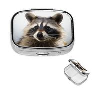 Pill Box Travel Pillbox with 2 Compartment Small Pill Case for Purse & Pocket Portable Medicine Organizer Hairy Raccoon Cute Round Pill Container for Vitamins Medication Fish Oil