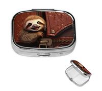 Pill Box Travel Pillbox with 2 Compartment Small Pill Case for Purse & Pocket Portable Medicine Organizer Sloth on Zipper Cute Round Pill Container for Vitamins Medication Fish Oil