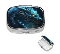 Pill Box Travel Pillbox with 2 Compartment Small Pill Case for Purse & Pocket Portable Medicine Organizer Cyan Dragon Cute Round Pill Container for Vitamins Medication Fish Oil