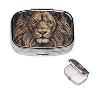Pill Box Travel Pillbox with 2 Compartment Small Pill Case for Purse & Pocket Portable Medicine Organizer Cartoon Lion Cute Round Pill Container for Vitamins Medication Fish Oil