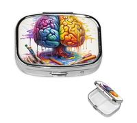 Pill Box Travel Pillbox with 2 Compartment Small Pill Case for Purse & Pocket Portable Medicine Organizer Brain Image Cute Round Pill Container for Vitamins Medication Fish Oil