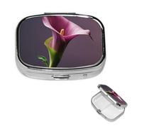 Pill Box Travel Pillbox with 2 Compartment Small Pill Case for Purse & Pocket Portable Medicine Organizer Purple Calla Lily Cute Round Pill Container for Vitamins Medication Fish Oil