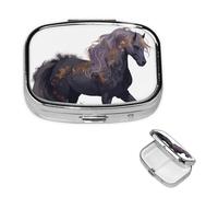 Pill Box Travel Pillbox with 2 Compartment Small Pill Case for Purse & Pocket Portable Medicine Organizer Purple Horse Cute Round Pill Container for Vitamins Medication Fish Oil