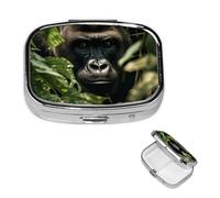 Pill Box Travel Pillbox with 2 Compartment Small Pill Case for Purse & Pocket Portable Medicine Organizer Gorilla Landscape Cute Round Pill Container for Vitamins Medication Fish Oil