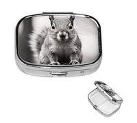 Pill Box Travel Pillbox with 2 Compartment Small Pill Case for Purse & Pocket Portable Medicine Organizer Light Gray Squirrel Cute Round Pill Container for Vitamins Medication Fish Oil