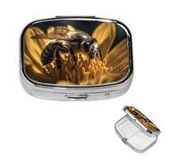 Pill Box Travel Pillbox with 2 Compartment Small Pill Case for Purse & Pocket Portable Medicine Organizer Serious Bee Cute Round Pill Container for Vitamins Medication Fish Oil