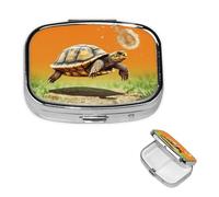 Pill Box Travel Pillbox with 2 Compartment Small Pill Case for Purse & Pocket Portable Medicine Organizer Tortoise Turtle Jumping Cute Round Pill Container for Vitamins Medication Fish Oil