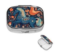 Pill Box Travel Pillbox with 2 Compartment Small Pill Case for Purse & Pocket Portable Medicine Organizer Playful Pony Cute Round Pill Container for Vitamins Medication Fish Oil
