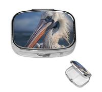 Pill Box Travel Pillbox with 2 Compartment Small Pill Case for Purse & Pocket Portable Medicine Organizer Realistic Pelican Cute Round Pill Container for Vitamins Medication Fish Oil
