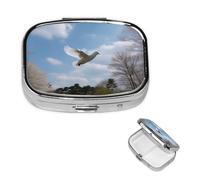 Pill Box Travel Pillbox with 2 Compartment Small Pill Case for Purse & Pocket Portable Medicine Organizer A White Dove Flies by Cute Round Pill Container for Vitamins Medication Fish Oil