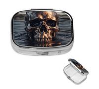 Pill Box Travel Pillbox with 2 Compartment Small Pill Case for Purse & Pocket Portable Medicine Organizer Metal Skull Cute Round Pill Container for Vitamins Medication Fish Oil