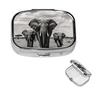 Pill Box Travel Pillbox with 2 Compartment Small Pill Case for Purse & Pocket Portable Medicine Organizer Elephant Walking Cute Round Pill Container for Vitamins Medication Fish Oil