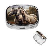 Pill Box Travel Pillbox with 2 Compartment Small Pill Case for Purse & Pocket Portable Medicine Organizer Two Horse Cute Round Pill Container for Vitamins Medication Fish Oil