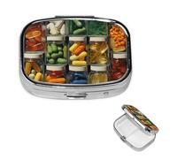 Pill Box Travel Pillbox with 2 Compartment Small Pill Case for Purse & Pocket Portable Medicine Organizer Pill Clustering Cute Round Pill Container for Vitamins Medication Fish Oil