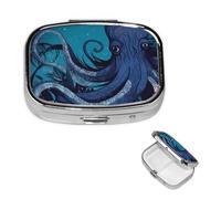 Pill Box Travel Pillbox with 2 Compartment Small Pill Case for Purse & Pocket Portable Medicine Organizer Blue octopus tentacles illustration Cute Round Pill Container for Vitamins Medication Fish Oil