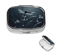 Pill Box Travel Pillbox with 2 Compartment Small Pill Case for Purse & Pocket Portable Medicine Organizer Dragonfly Silhouette Cute Round Pill Container for Vitamins Medication Fish Oil
