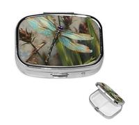 Pill Box Travel Pillbox with 2 Compartment Small Pill Case for Purse & Pocket Portable Medicine Organizer Dancing Dragonfly Cute Round Pill Container for Vitamins Medication Fish Oil