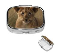 Pill Box Travel Pillbox with 2 Compartment Small Pill Case for Purse & Pocket Portable Medicine Organizer The Waiting Lion Cub Cute Round Pill Container for Vitamins Medication Fish Oil