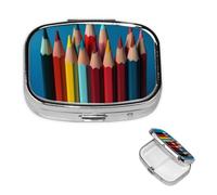 Pill Box Travel Pillbox with 2 Compartment Small Pill Case for Purse & Pocket Portable Medicine Organizer Bright Colored Pencils Cute Round Pill Container for Vitamins Medication Fish Oil