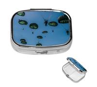 Pill Box Travel Pillbox with 2 Compartment Small Pill Case for Purse & Pocket Portable Medicine Organizer Green Parachute Cute Round Pill Container for Vitamins Medication Fish Oil