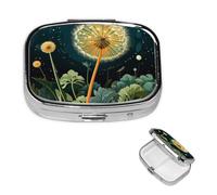 Pill Box Travel Pillbox with 2 Compartment Small Pill Case for Purse & Pocket Portable Medicine Organizer Dandelions at Night Cute Round Pill Container for Vitamins Medication Fish Oil