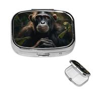 Pill Box Travel Pillbox with 2 Compartment Small Pill Case for Purse & Pocket Portable Medicine Organizer Monkey in Jungle Cute Round Pill Container for Vitamins Medication Fish Oil