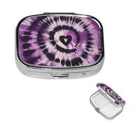 Pill Box Travel Pillbox with 2 Compartment Small Pill Case for Purse & Pocket Portable Medicine Organizer Purple Tie Dye Cute Round Pill Container for Vitamins Medication Fish Oil