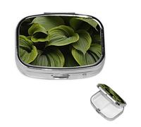 Pill Box Travel Pillbox with 2 Compartment Small Pill Case for Purse & Pocket Portable Medicine Organizer Moist Hosta Leaves Cute Round Pill Container for Vitamins Medication Fish Oil