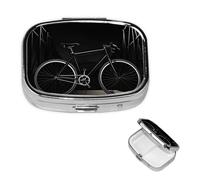 Pill Box Travel Pillbox with 2 Compartment Small Pill Case for Purse & Pocket Portable Medicine Organizer Bicycle Clip Art Cute Round Pill Container for Vitamins Medication Fish Oil