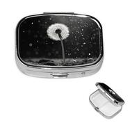 Pill Box Travel Pillbox with 2 Compartment Small Pill Case for Purse & Pocket Portable Medicine Organizer Dandelion Black and White Cute Round Pill Container for Vitamins Medication Fish Oil