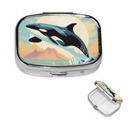 Pill Box Travel Pillbox with 2 Compartment Small Pill Case for Purse & Pocket Portable Medicine Organizer Orca in The Sea Cute Round Pill Container for Vitamins Medication Fish Oil